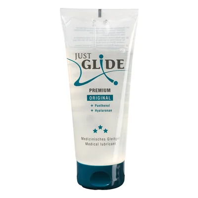 Gleitgel Vergleich: Just Glide Premium Original Gleitgel (Hyaluron/Panthenol) 200 ml vor weißem Hintergrund